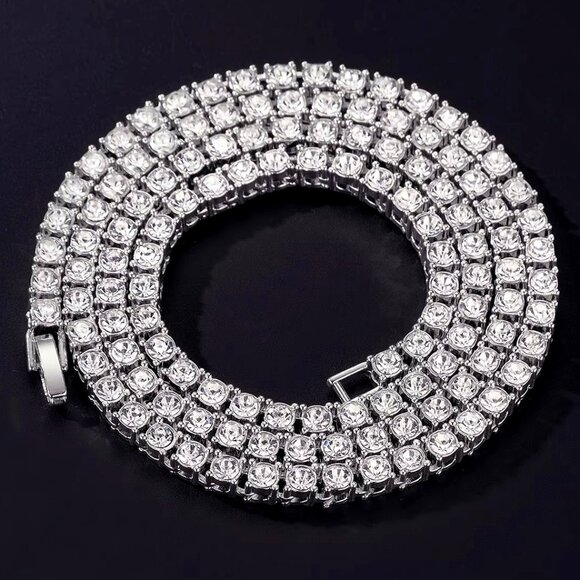 ⭐ Large 22" Diamond  Hip-Hop Chain With 5mm Diamonds 18k White Gold Pltd ⭐ - Picture 1 of 7